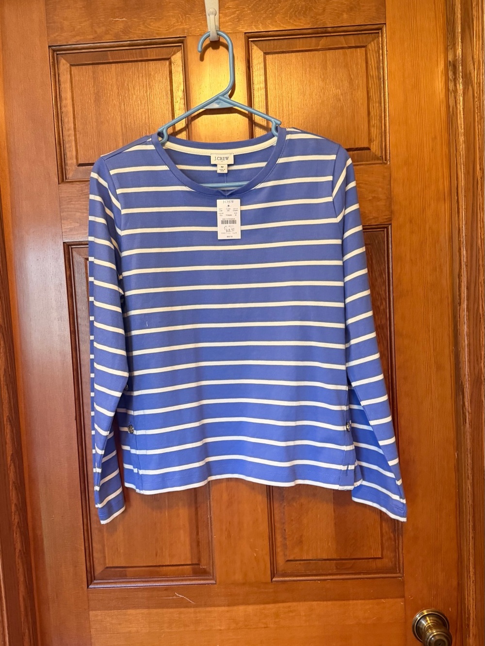 J. Crew Blue and White Stripe Long-Sleeve Crewneck Tee